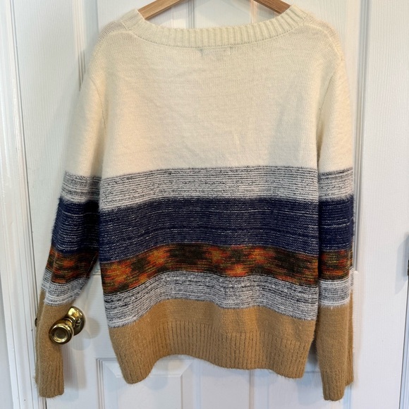 Fate Striped Colorblock Cozy Knit Sweater Cream Tan Navy XL - Picture 6 of 6